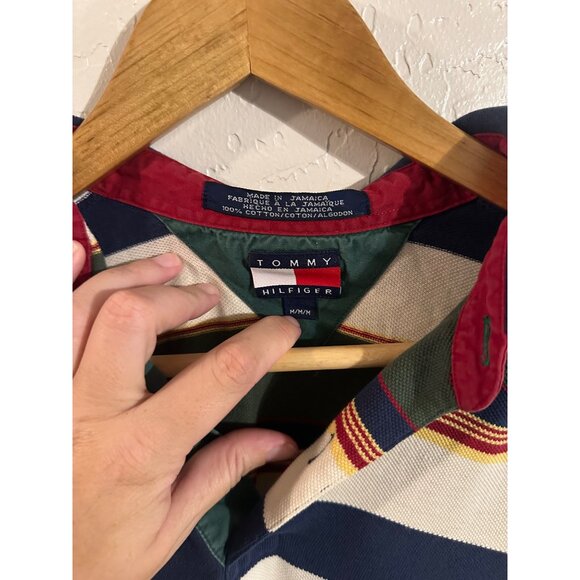 Tommy Hilfiger Vintage Y2K Striped Rugby Short Sleeved Collared Polo Shirt - Picture 7 of 9